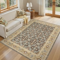 UERMEI 5'x7' Washable Area Rugs for Living Room, Vacuum Friendly, Non-Silp Low-Pile Rug for Bedroom, Boho Home Decor Carpets, Brown