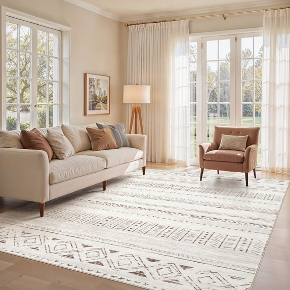 UERMEI 5'x8' Area Rugs for Living Room, Washable Rugs Boho Moroccan Area Rug Soft Neutral Geometric Bohemian Carpet Distressed Indoor Rug for Bedroom Dining Room Office Foldable Nonslip Rug, Brown