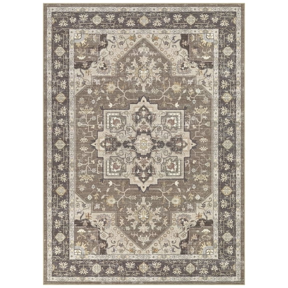 UERMEI 5x7 Area Rug for Living Room, Vintage Washable Area Rugs for Bedroom Dining Room Home Decor, Retro Distressed Non-Slip Rugs, Stain Resistant Non-Shed Carpet, Brown