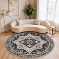 thumbnail image 1 of UERMEI 6'x6' Round Washable Area Rugs for Living Room, Vintage Floral Boho Printed Carpet, Non Slip Indoor Large Rugs for Bedroom Home Decor Carpets, Black, 1 of 8