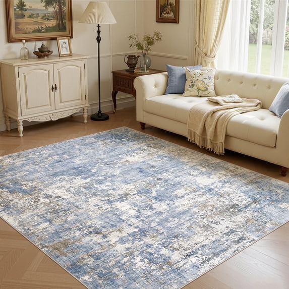 UERMEI 6'x9' Area Rugs for Living Room, Washable Non-slip Soft Indoor Modern Abstract Rug for Bedroom Dining Room Office Home Decor Carpet, Glacier Blue