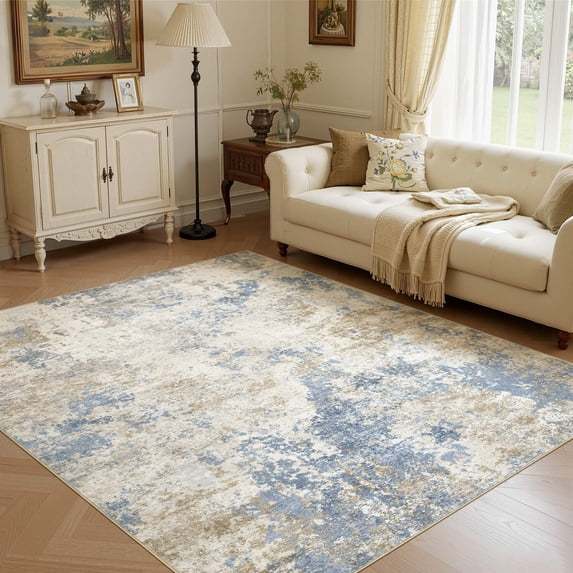 UERMEI 6'x9' Area Rugs for Living Room, Washable Non-slip Soft Indoor Modern Abstract Rug for Bedroom Dining Room Office Home Decor Carpet, Blue & Brown