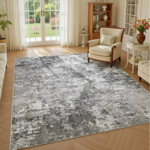 UERMEI 6'x9' Area Rugs for Living Room, Washable Non-slip Soft Indoor Modern Abstract Rug for Bedroom Dining Room Office Home Decor Carpet, Dark Gray
