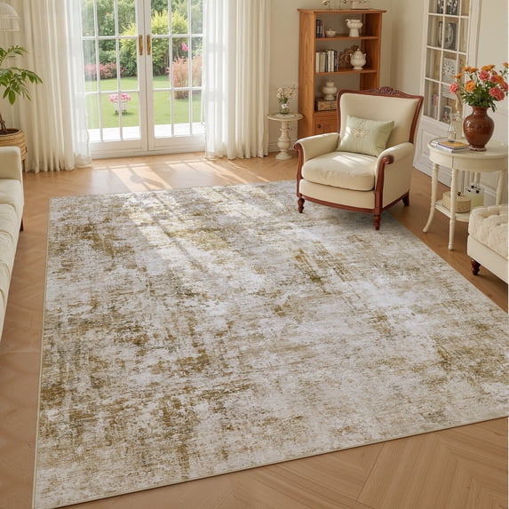 UERMEI 6'x9' Area Rugs for Living Room, Washable Non-slip Soft Indoor Modern Abstract Rug for Bedroom Dining Room Office Home Decor Carpet, Gold Brown
