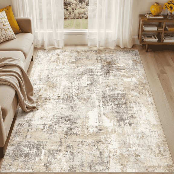 UERMEI 6'x9' Area Rugs for Living Room, Washable Non Slip Indoor Rug for Bedroom Home Decor Carpets, Modern Abstract Printed Carpet, Grey Gold