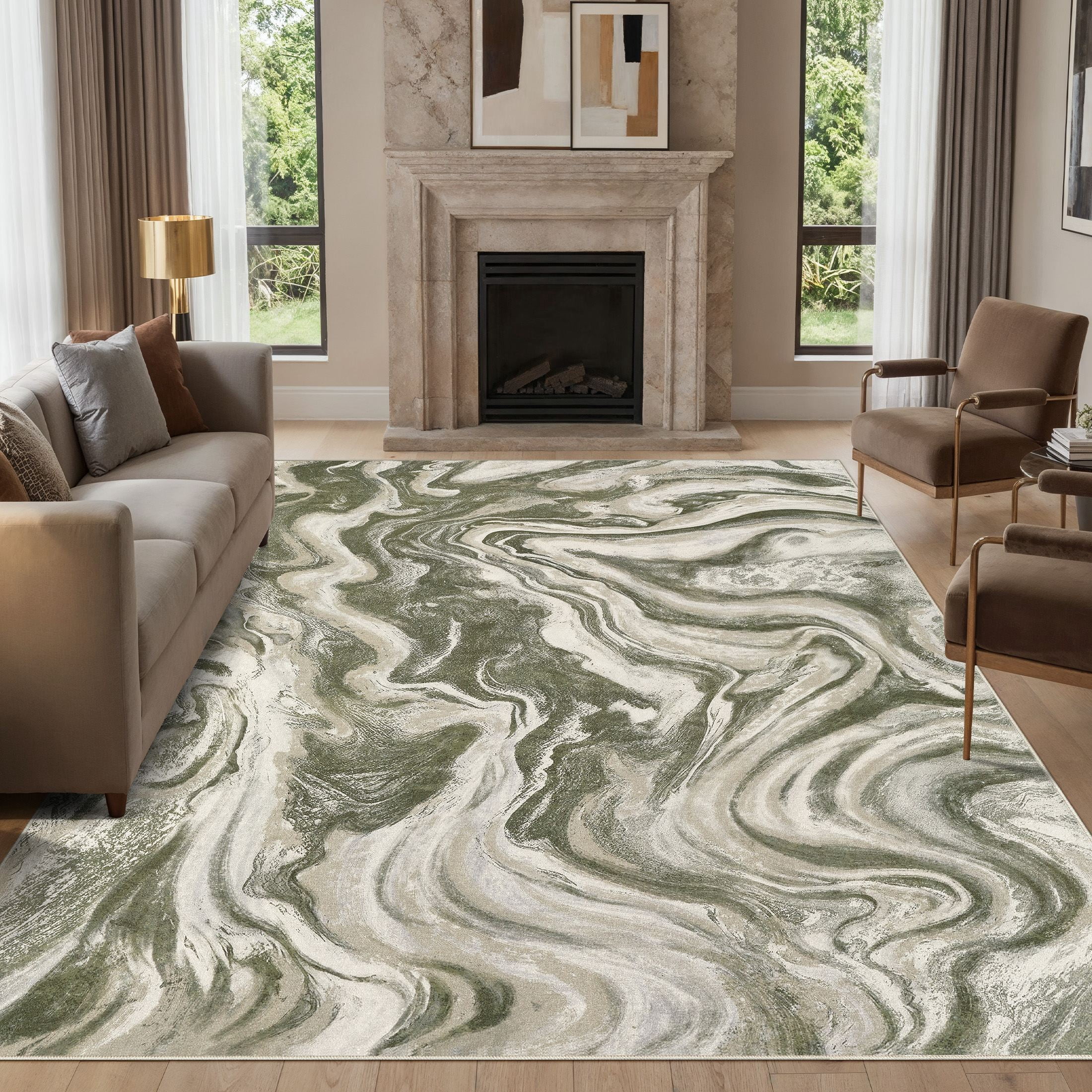 UERMEI 6'x9' Washable Area Rugs for Living Room, Washable Non-slip Soft Indoor Modern Boho Rug for Bedroom Dining Room Office Home Decor Carpet,Olive Green
