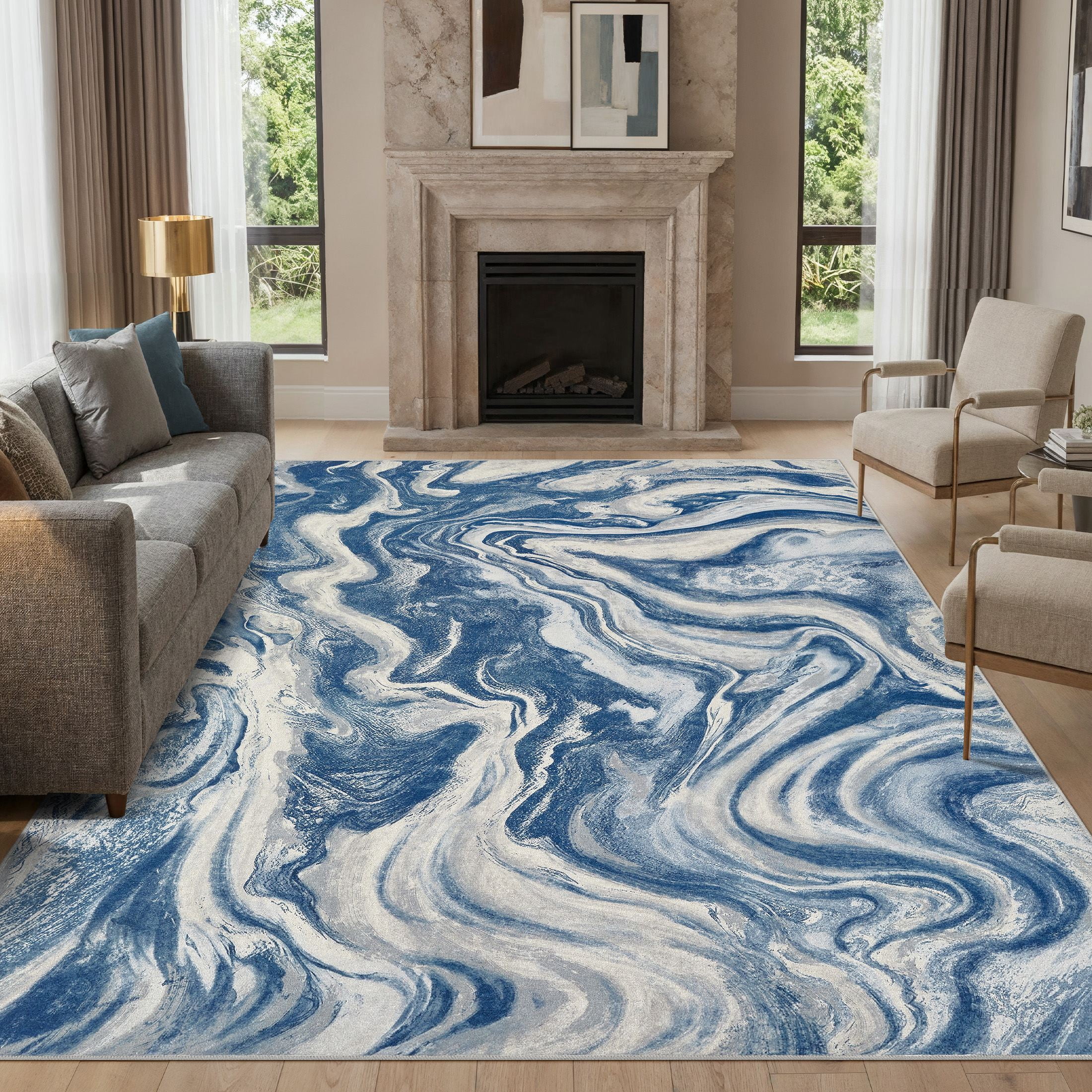 UERMEI 6'x9' Washable Area Rugs for Living Room, Washable Non-slip Soft Indoor Modern Boho Rug for Bedroom Dining Room Office Home Decor Carpet,Sky Blue