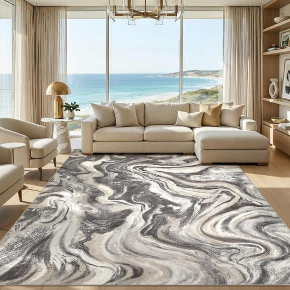 UERMEI 6'x9' Washable Area Rugs for Living Room, Washable Non-slip Soft Indoor Modern Vintage Rug for Bedroom Dining Room Office Home Decor Carpet,Dove Gray