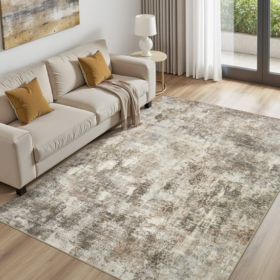 UERMEI 6x9 Washable Area Rugs for Living Room, Modern Abstract Printed Rug, Vacuum-Friendly, Non Slip Indoor Rug for Bedroom Dining Room Home Decor Carpet, Dark Brown
