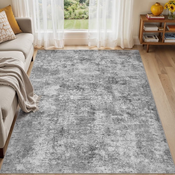 UERMEI 6'x9' Washable Area Rugs for Living Room, Modern Abstract Printed Carpet, Non Slip Indoor Rug for Bedroom Home Decor Carpets, Gray
