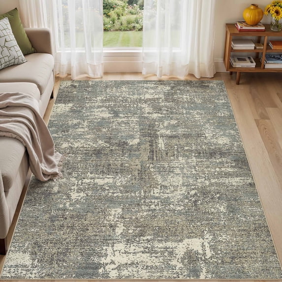 UERMEI 6'x9 Washable Area Rugs for Living Room, Modern Abstract Printed Carpet, Non Slip Indoor Rug for Bedroom Home Decor Carpets, Speckles Green