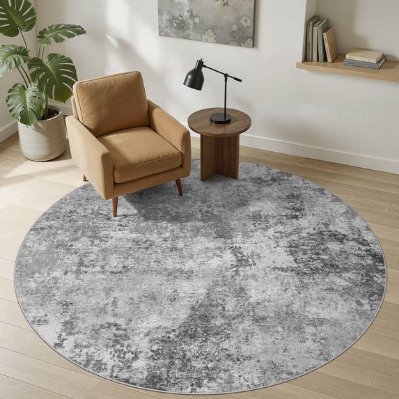 UERMEI 6ft Round Area Rug for Living Room, Washable Non-slip Soft Indoor Modern Abstract 6'x6' Round Rug for Bedroom Office Home Decor Carpet, Dark Gray