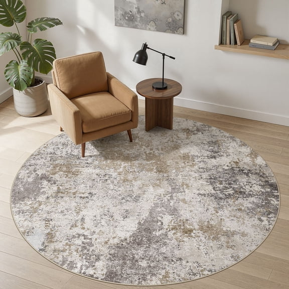 UERMEI 6ft Round Area Rug for Living Room, Washable Non-slip Soft Indoor Modern Abstract 6'x6' Round Rug for Bedroom Office Home Decor Carpet, Brown