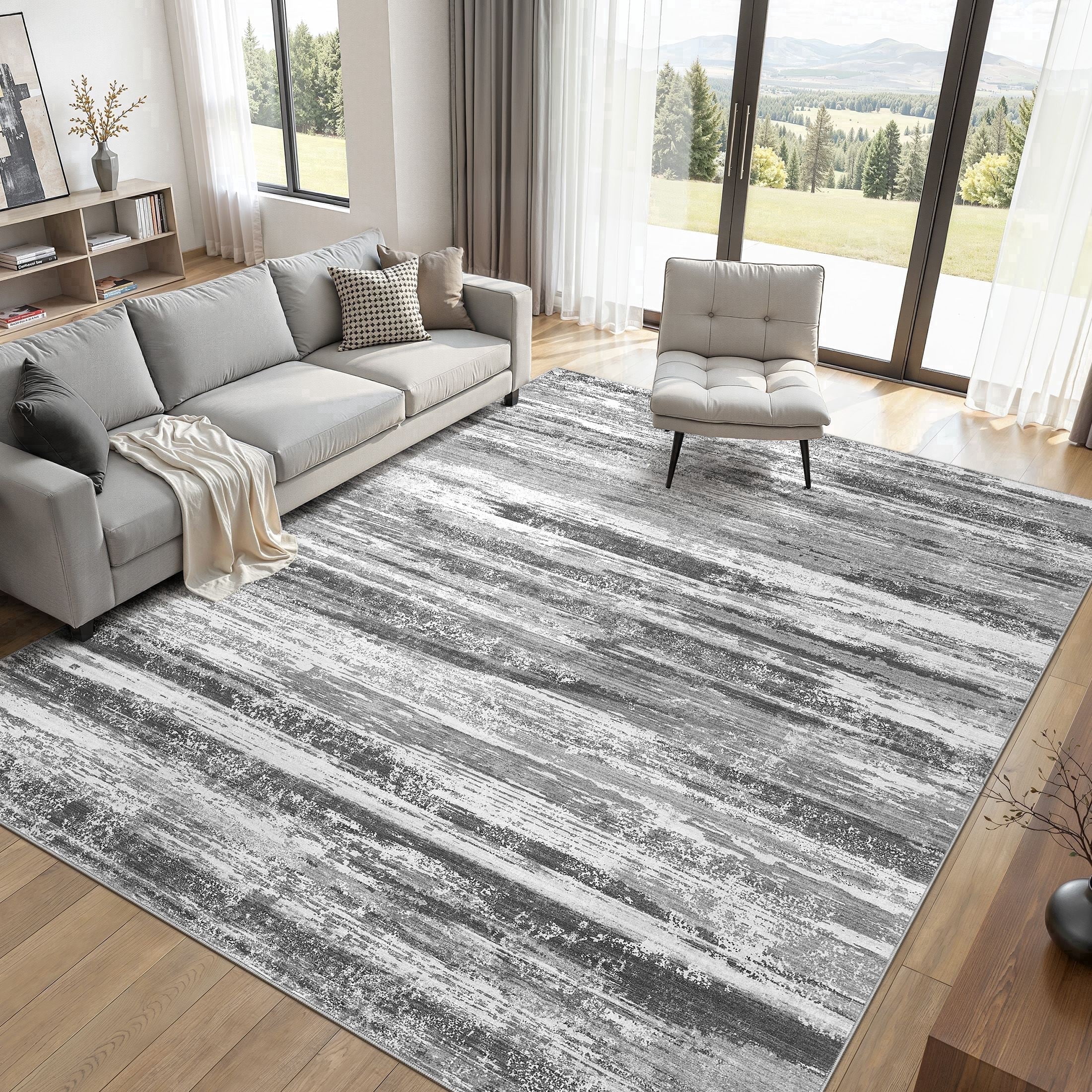 UERMEI 8'x10' Area Rugs for Living Room, Modern Abstract Washable Rug for Bedroom Dining Room Office, Non-Slip Soft Low Pile Home Decor Carpet Accent Rug, Dark Gray
