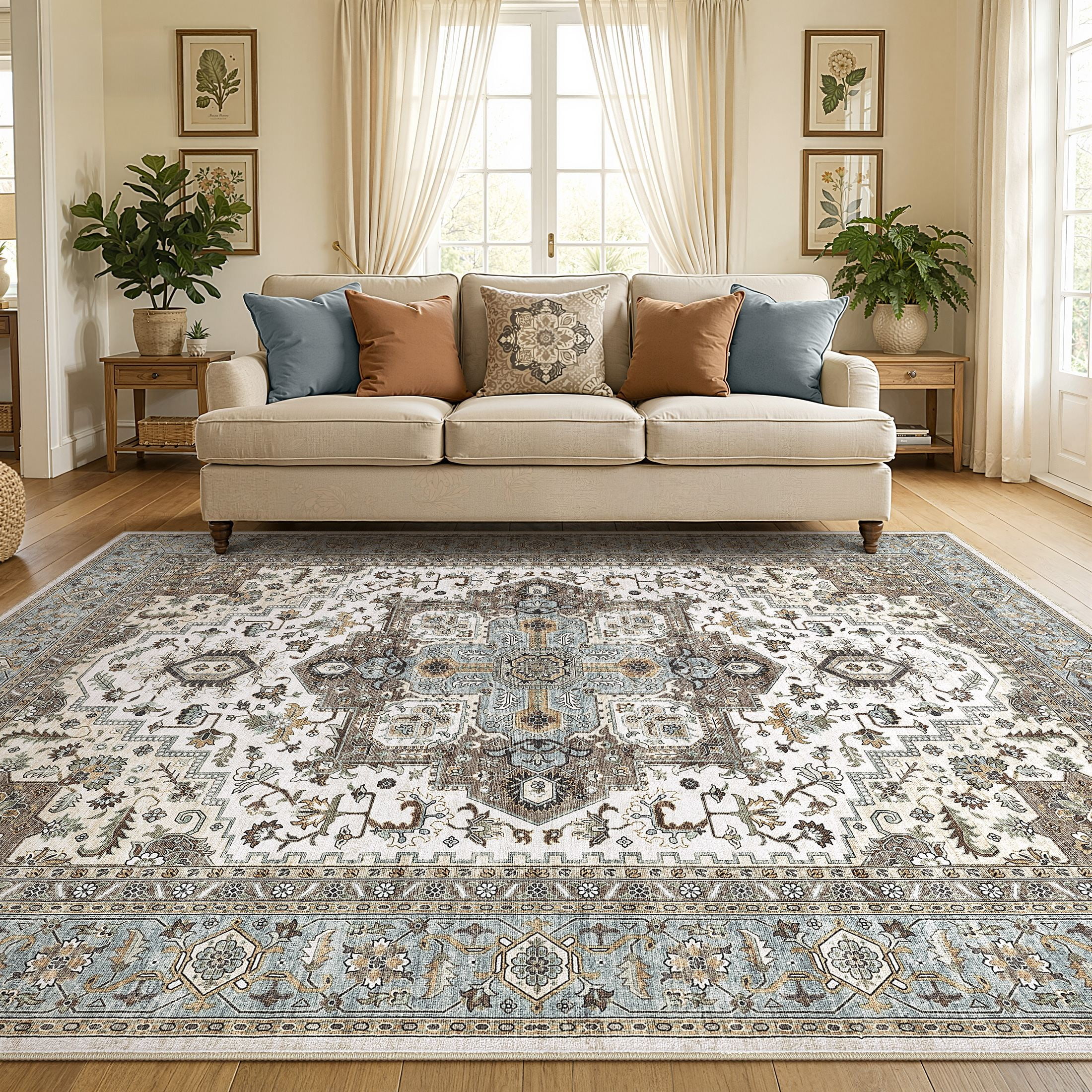 UERMEI 8'x10' Area Rugs for Living Room, Non-slip Washable Vintage ...