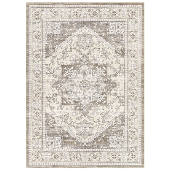 UERMEI 8'x10' Area Rugs for Living Room, Washable Vintage Large Area Rugs for Bedroom Dining Room Office, Retro Soft Low Pile Floral Rug Home Decor Carpet, Camel