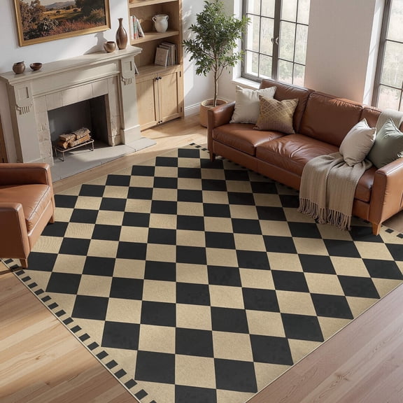 UERMEI 8'x10' Area Rug for Living Room Washable Non Slip Jute Look Carpet Low Pile Farmhouse Rug for Dining Room Open Floor Plan - Geometric Brown