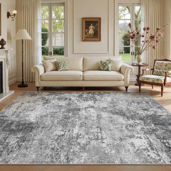 UERMEI 8'x10' Large Area Rugs for Living Room, Washable Non-slip Soft Indoor Modern Abstract Rug for Bedroom Dining Room Office Home Decor Carpet, Dark Gray