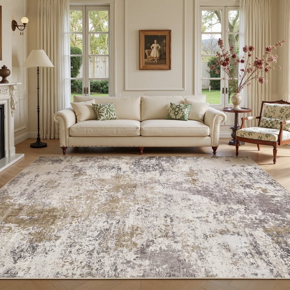 UERMEI 8'x10' Large Area Rugs for Living Room, Washable Non-slip Soft Indoor Modern Abstract Rug for Bedroom Dining Room Office Home Decor Carpet, Brown