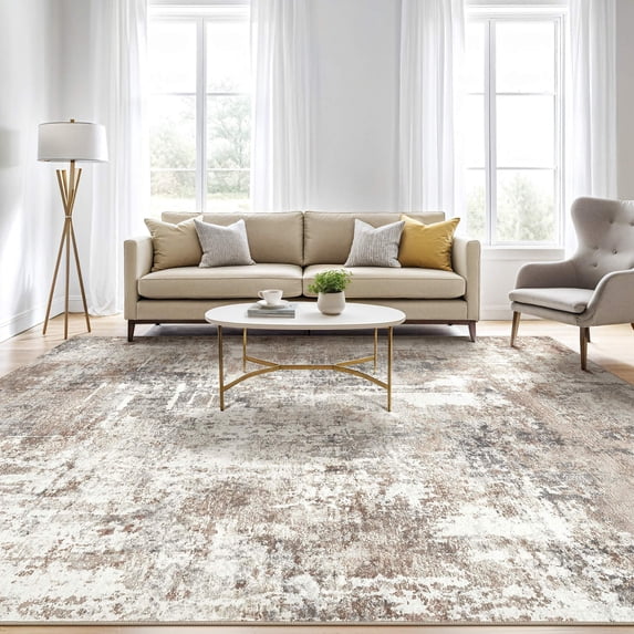 UERMEI 8'x10' Large Area Rugs for Living Room, Washable Non Slip Indoor Rug for Bedroom Home Decor Carpets, Modern Abstract Printed Carpet, Brown