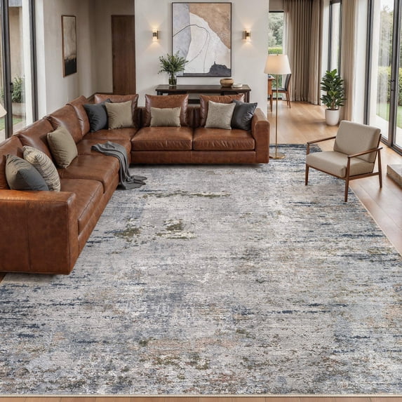 UERMEI 8'x10' Washable Area Rugs for Living Room, Washable Non-slip Soft Indoor Modern Vintage Rug for Bedroom Dining Room Office Home Decor Carpet, Dusty Blue