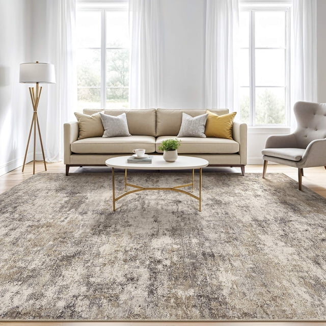 UERMEI 8'x10' Washable Area Rugs for Living Room, Modern Abstract Printed Carpet, Non Slip Indoor Rug for Bedroom Home Decor Carpets, Gold Brown