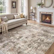 UERMEI 8x10 Washable Area Rugs for Living Room, Modern Abstract Printed Rug, Vacuum-Friendly, Non Slip Indoor Rug for Bedroom Dining Room Home Decor Carpet, Dark Brown