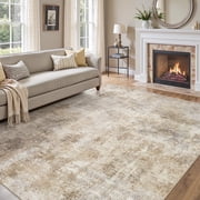 UERMEI 8x10 Washable Area Rugs for Living Room, Modern Abstract Printed Rug, Vacuum-Friendly, Non Slip Indoor Rug for Bedroom Dining Room Home Decor Carpet, Gold/Brown