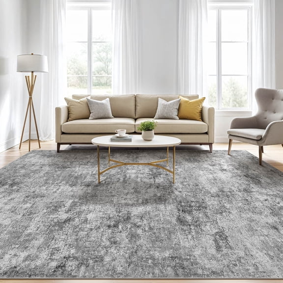 UERMEI 8'x10' Washable Area Rugs for Living Room, Modern Abstract Printed Carpet, Non Slip Indoor Rug for Bedroom Home Decor Carpets, Gray
