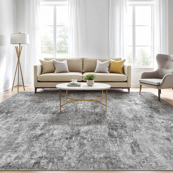 UERMEI 8'x10' Washable Area Rugs for Living Room, Modern Abstract Printed Carpet, Non Slip Indoor Rug for Bedroom Home Decor Carpets, Gray