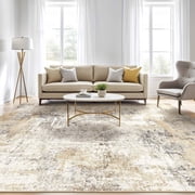 UERMEI 8x10 Washable Area Rugs for Living Room, Modern Abstract Printed Carpet, Non Slip Indoor Rug for Bedroom Home Decor Carpets, Grey Gold