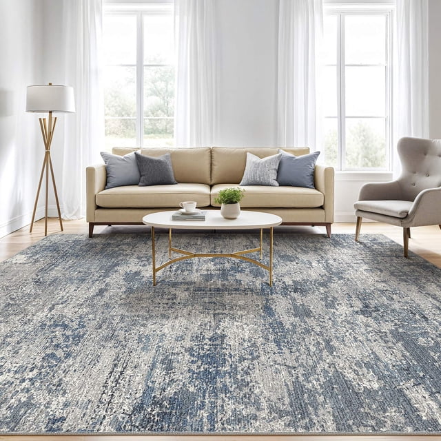 UERMEI 8'x10' Washable Area Rugs for Living Room, Modern Abstract Printed Carpet, Non Slip Indoor Rug for Bedroom Home Decor Carpets, Speckles Blue