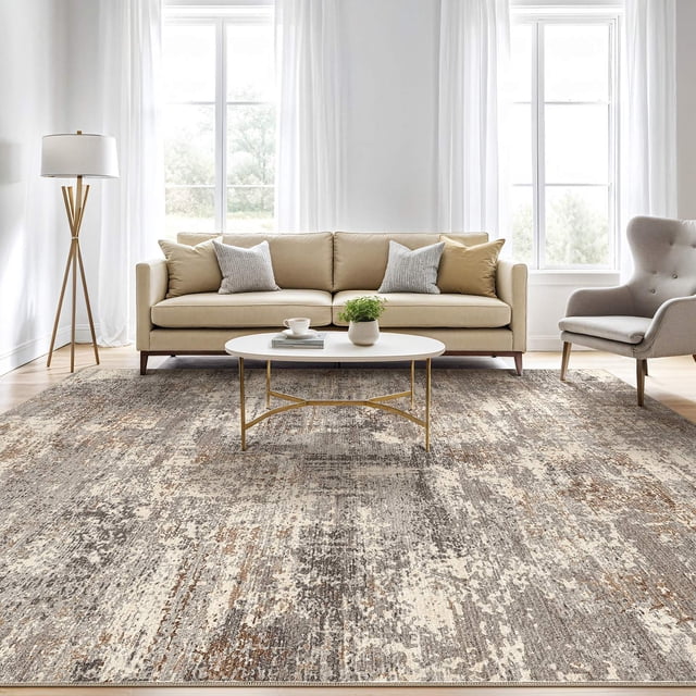 UERMEI 8'x10' Washable Area Rugs for Living Room, Modern Abstract Printed Carpet, Non Slip Indoor Rug for Bedroom Home Decor Carpets, Speckles Brown