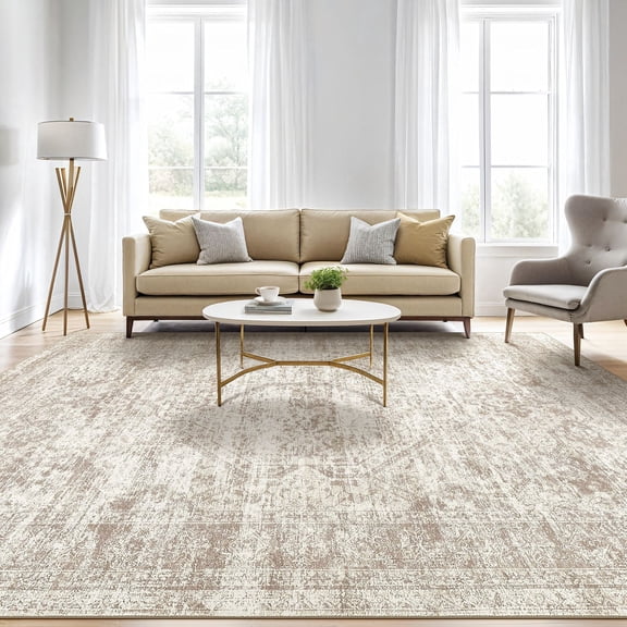 UERMEI 8'x10' Washable Area Rugs for Living Room, Modern Abstract Printed Carpet, Non Slip Indoor Rug for Bedroom Home Decor Carpets, Vintage Brown