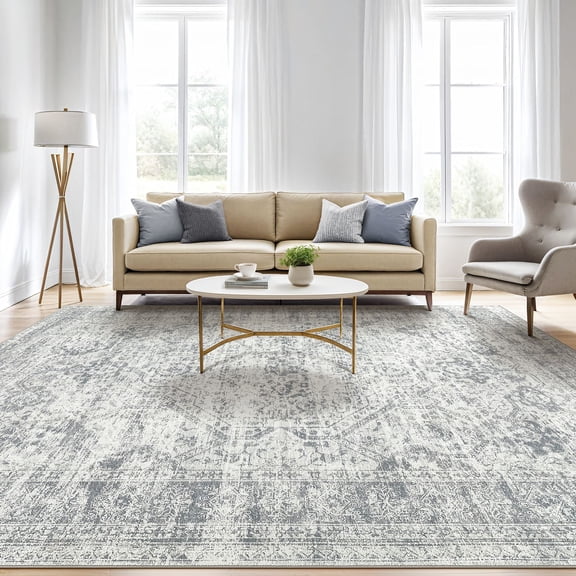 UERMEI 8'x10' Washable Area Rugs for Living Room, Modern Abstract Printed Carpet, Non Slip Indoor Rug for Bedroom Home Decor Carpets, Vintage Gray
