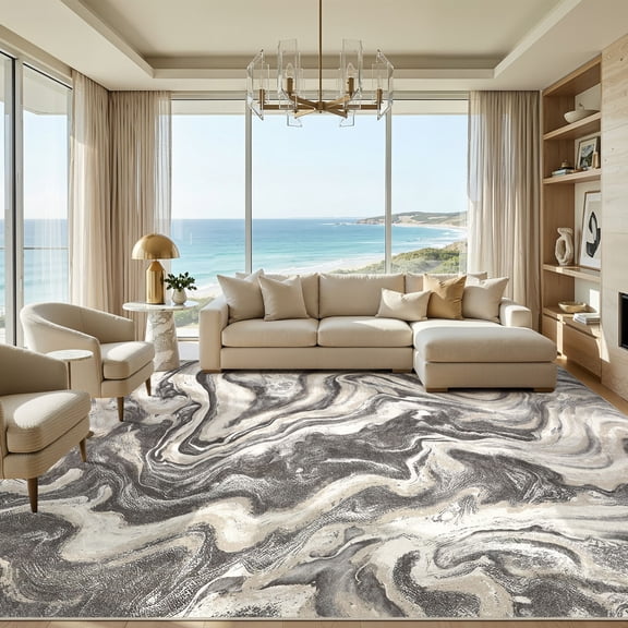 UERMEI 8'x10' Washable Large Area Rugs for Living Room, Washable Non-slip Soft Indoor Modern Vintage Rug for Bedroom Dining Room Office Home Decor Carpet,Dove Gray