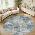 thumbnail image 1 of UERMEI 8'x8' Round Washable Area Rugs for Living Room, Modern Abstract Printed Rug, Vacuum-Friendly, Non Slip Indoor Rug for Bedroom Entryway Home Decor Carpet, Blue/Brown, 1 of 6