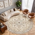 thumbnail image 1 of UERMEI 8'x8' Round Washable Area Rugs for Living Room, Vintage Floral Boho Printed Carpet, Non Slip Indoor Large Rugs for Bedroom Home Decor Carpets, Beige/Brown, 1 of 8