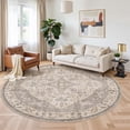 thumbnail image 1 of UERMEI 8'x8' Round Washable Area Rugs for Living Room, Vintage Floral Boho Printed Carpet, Non Slip Indoor Large Rugs for Bedroom Home Decor Carpets, Beige Brown, 1 of 7