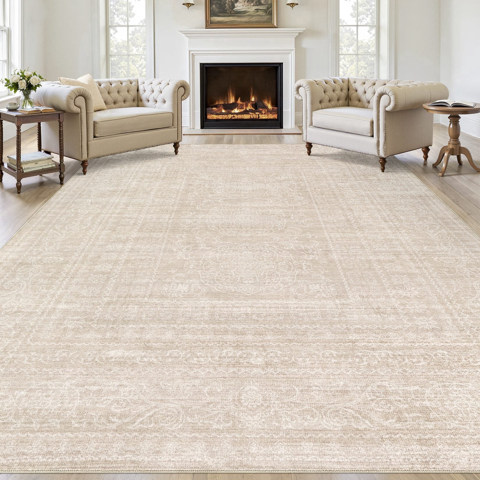 UERMEI 9'x12' Area Rugs for Living Room, Modern Abstract Washable Rug for Bedroom Dining Room Office, Non-Slip Soft Low Pile Home Decor Carpet Accent Rug, Beige