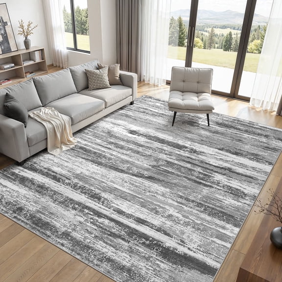 UERMEI 9'x12' Area Rugs for Living Room, Modern Abstract Washable Rug for Bedroom Dining Room Office, Non-Slip Soft Low Pile Home Decor Carpet Accent Rug, Dark Gray