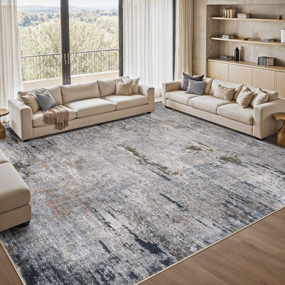 UERMEI 9'x12' Area Rugs for Living Room, Modern Abstract Washable Rug for Bedroom Dining Room Office, Non-Slip Soft Low Pile Home Decor Carpet Accent Rug, Dusty Blue