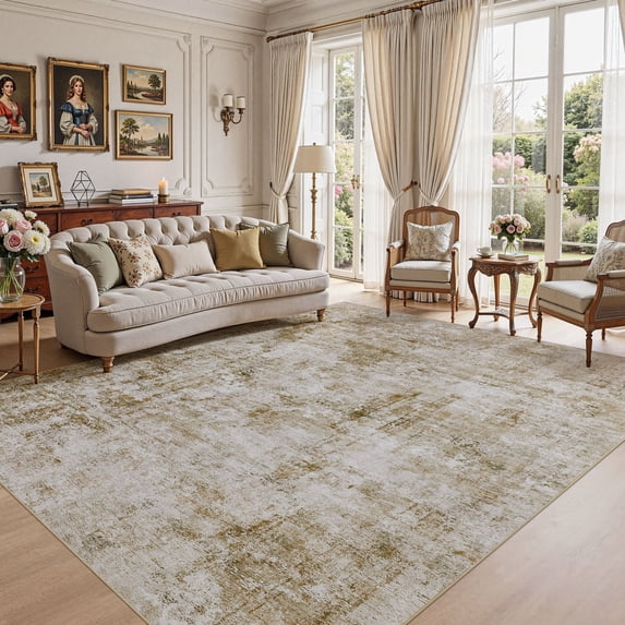 UERMEI 9'x12' Large Area Rugs for Living Room, Washable Non-slip Soft Indoor Modern Abstract Rug for Bedroom Dining Room Office Home Decor Carpet, Gold Brown