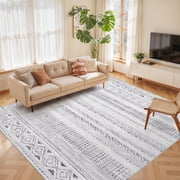 UERMEI 9x12 Area Rugs for Living Room, Washable Rugs Boho Moroccan Area Rug Soft Neutral Geometric Bohemian Carpet Distressed Indoor Rug for Bedroom Dining Room Office Foldable Nonslip Rug, Gray