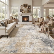 UERMEI 9x12 Large Area Rugs for Living Room, Washable Non-slip Soft Indoor Modern Abstract Rug for Bedroom Dining Room Office Home Decor Carpet, Brown & Gray