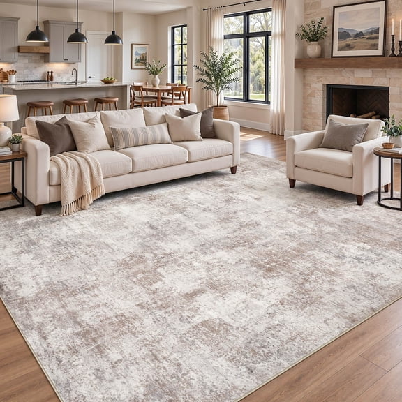 UERMEI 9'x12' Large Area Rugs for Living Room Bedroom, Non Slip Washable Rug Madern Abstract Dining Room Home Decor Carpet, Light Brown