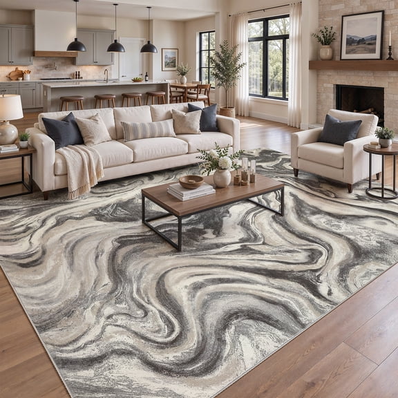 Area Rugs 6 x 9 Washable, Navy Blue Grey Coastal Living Room Bedroom ...