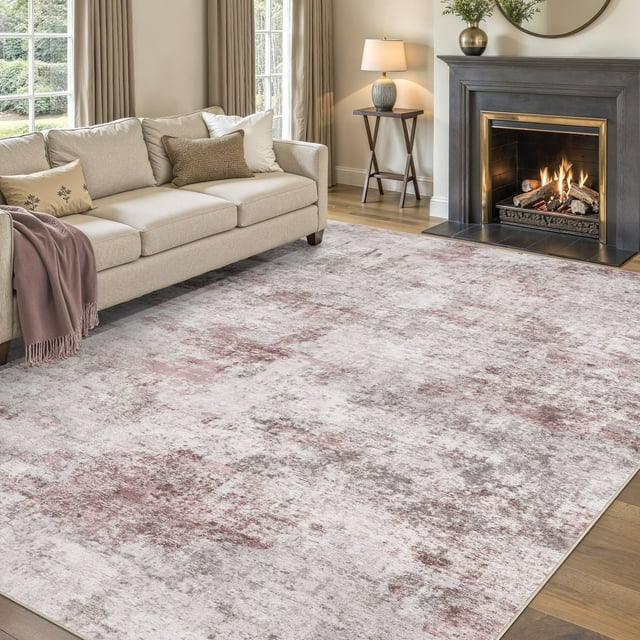 UERMEI 9'x12' Washable Area Rugs for Living Room, Modern Abstract Printed Carpet, Non Slip Indoor Rug for Bedroom Home Decor Carpets, Pink
