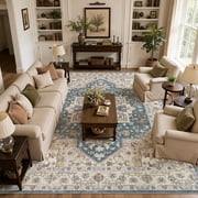 UERMEI 9x12 Area Rug for Living Room, Vintage Washable Area Rugs for Bedroom Dining Room Home Decor, Retro Distressed Non-Slip Rugs, Stain Resistant Non-Shed Carpet, Vintage Brown