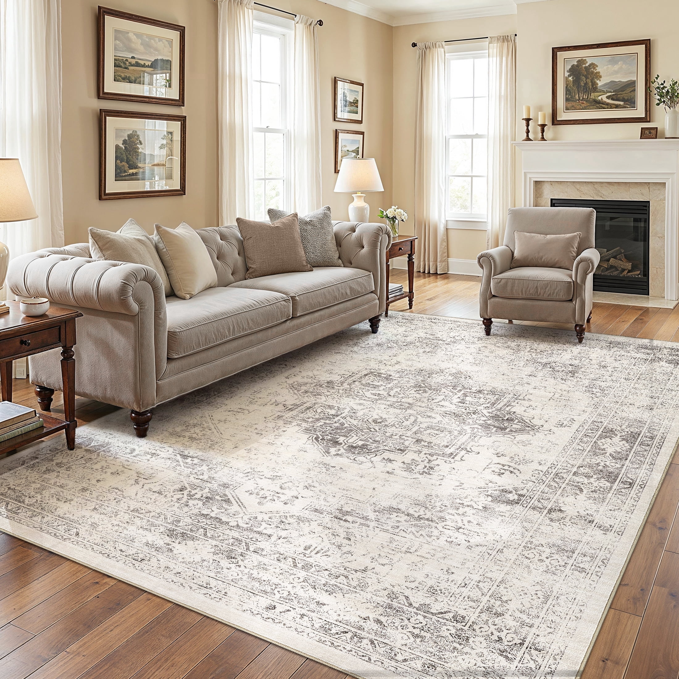 UERMEI 9x12 Washable Area Rugs for Living Room, Modern Vintage Printed ...